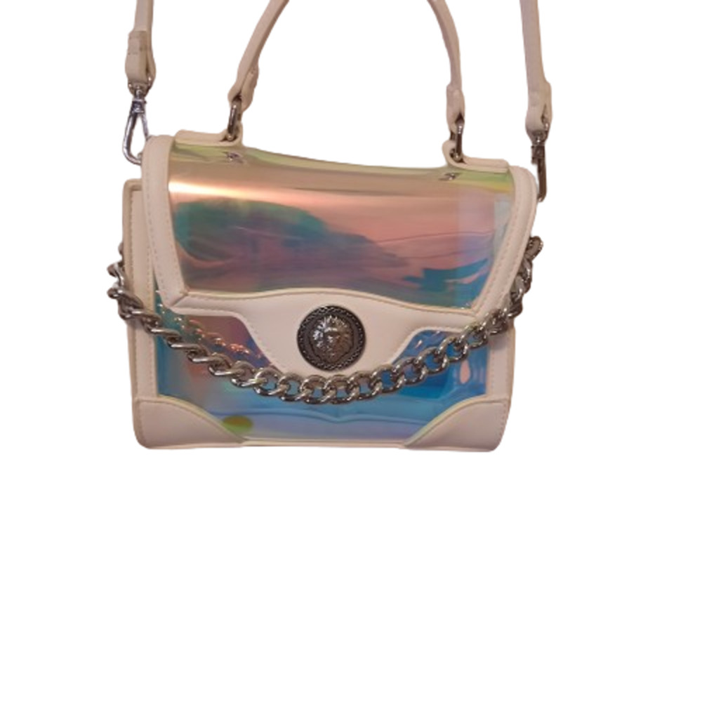 White Holographic Chic Clear with Chain Handle Bag.